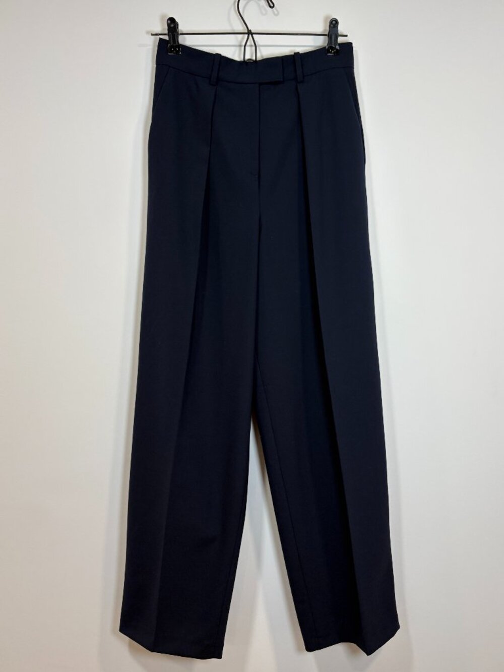 🌟 & OTHER STORIES 🌟 WOOL BLEND PLEATED WIDE LEG TROUSER PANT NAVY SZ 34